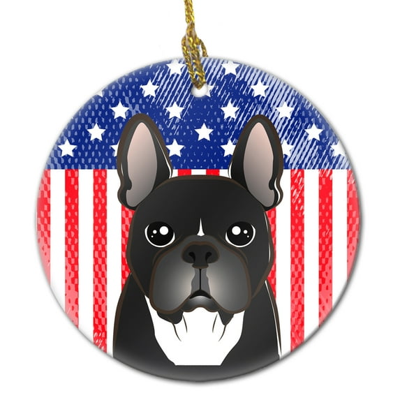 American Flag and French Bulldog Ceramic Ornament