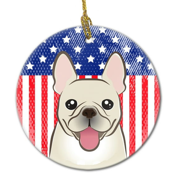 American Flag and French Bulldog Ceramic Ornament