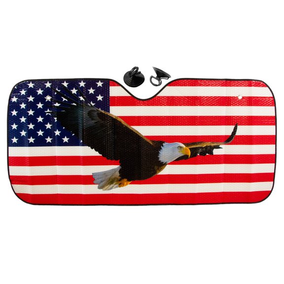American Flag and Soaring Eagle Car Windshield Sunshade 50" x 23-1/2"