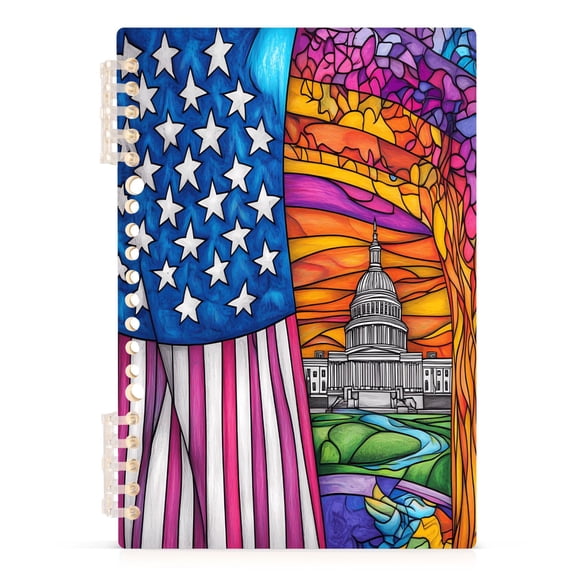American Flag and White House Notebooks 1-subject Journal 60 Sheets A5 College Ruled Paper Detachable Ring 8.3"x5.7"