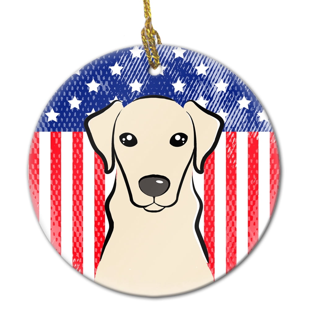 American Flag and Yellow Labrador Ceramic Ornament