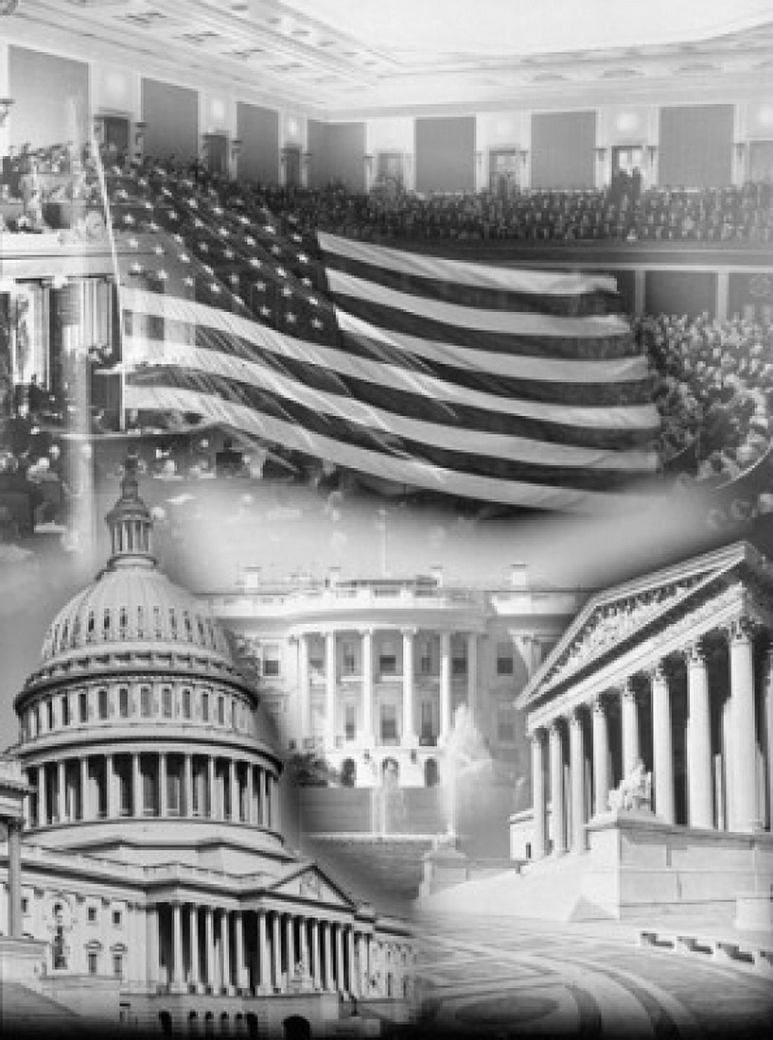 American Flag superimposed on the US Supreme Court and Capitol Building Washington DC USA Canvas Art - (18 x 24)
