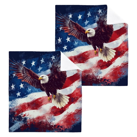 American Flag with Eagle 100% Cotton Face Towel 12x12in Soft Absorbent Washcloth Durable Printed Hand Towels for Bathroom Travel 2 Pcs