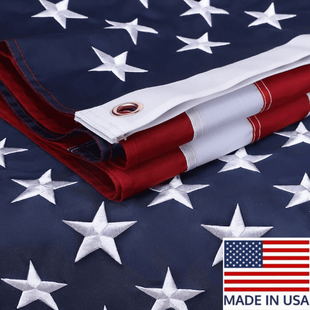 American Flags 3x5 Embroidered Stars Made in USA Heavy Duty Durable US Flags for Outdoors Sewn Stripes, Brass Grommets 3x5 FT Strong Long Lasting USA Flag