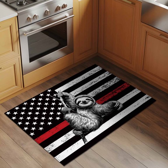 American Flags Lazy 2x3 Rug for Entryway Front Door Kitchen Sink Area, Vintage Black White Animal Striped Stars Low Pile Washable Non Slip Rectangle Area Rug