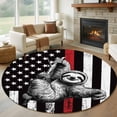 thumbnail image 1 of American Flags Lazy Round Living Room Rugs 8 ft, Vintage Black White Animal Striped Stars Washable Large Area Rug with Non-Slip Sturdy Edge Binding Round Carpet for Dining Room Kitchen Office, 1 of 9