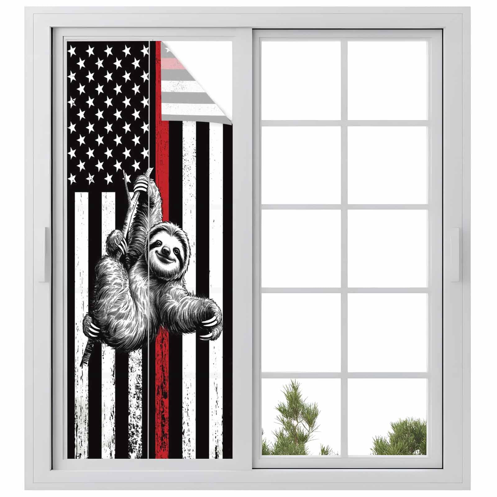 American Flags Lazy Window Privacy Film, Vintage Black White Animal Striped Stars Frosted Glass Window Clings Static Cling UV Heat Blocking Reusable Door Sticker for Bathroom 23.6 x 59 Inch
