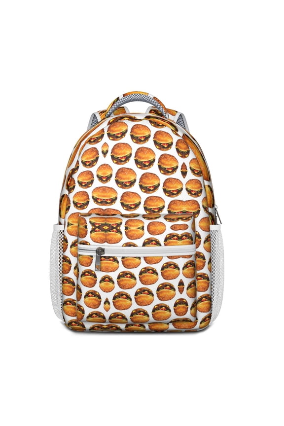 American Food Theme Backpack with Hamburger Sandwich and Breakfast Print for Foodie Elementary Students
