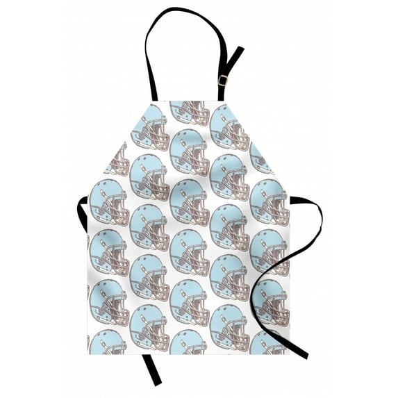 American Football Apron Sketchy Style Safety Protection Vintage Pattern American Athletics, Unisex Kitchen Bib Apron with Adjustable Neck for Cooking Baking Gardening, Aqua Grey Cream, by Ambesonne