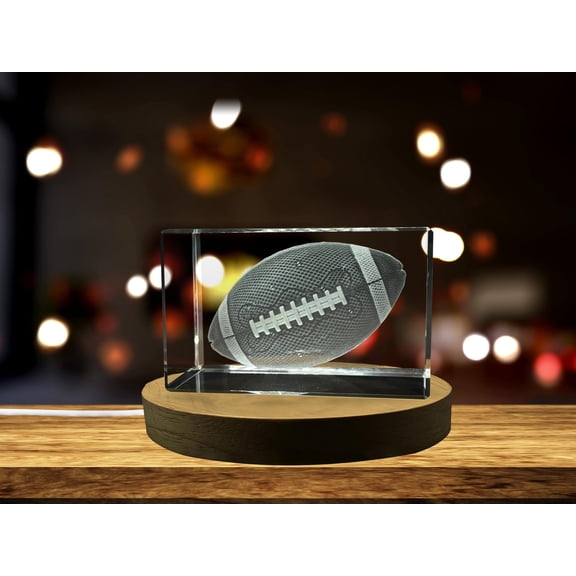 American Football Art | 3d Engraved Crystal Keepsake | Gift/Decor | Clear | AB Crystal Collection