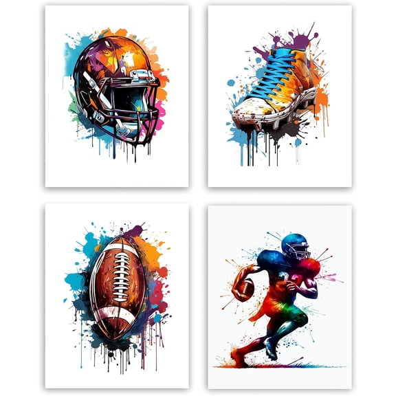 American Football Art Print,Watercolor Wall Prints,American Football Colorful Sneakers Shoe Player Sports Theme Wall Art for Boy's Room Teens Bedroom Decor,Gifts for Football Fans Unframed 8x10inch