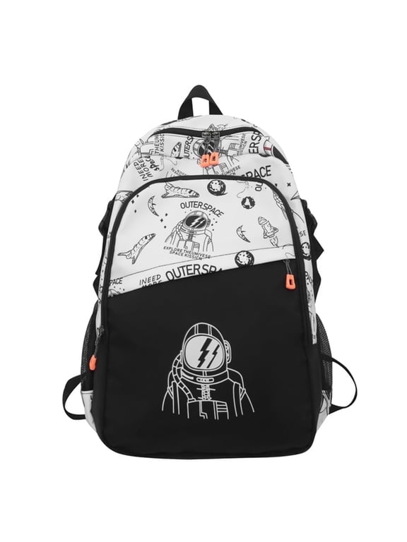 Space Astronaut Backpack Bookbag, 18 In Rocket Laptop Bag With Adjustable Strap High College Book Bag Hiking Camping Daypack-White