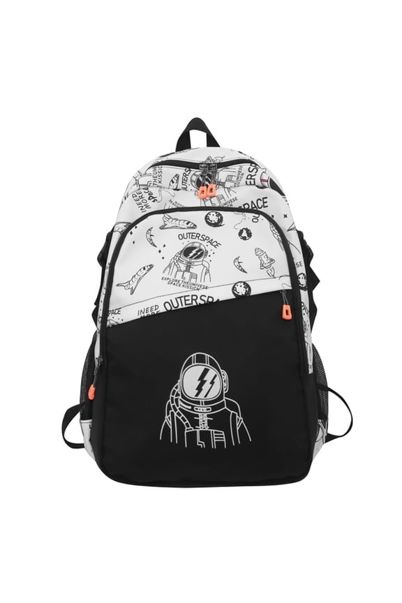 Space Astronaut Backpack Bookbag for Boys Girls, 18 In Rocket Laptop Bag With Adjustable Strap High College Book Bag Hiking Camping Daypack-White