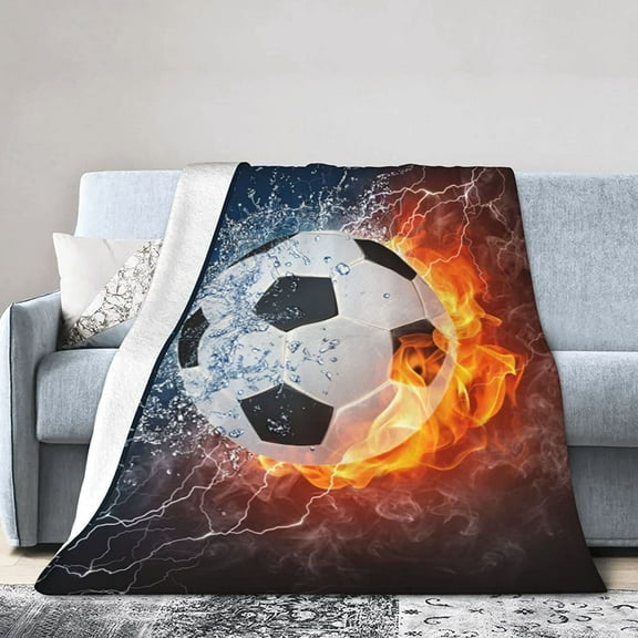 American Football Ball in Fire and Water Throw Blanket Ultra Soft Warm All Season Decorative Fleece Blankets for Bed Chair Car Sofa Couch Bedroom 50"X40"