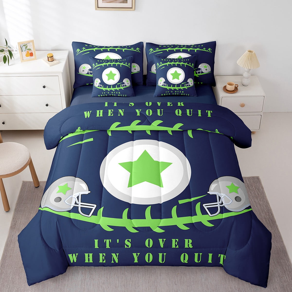 American Football Bed in a Bag King Size Comforter Set 7 Pieces,King