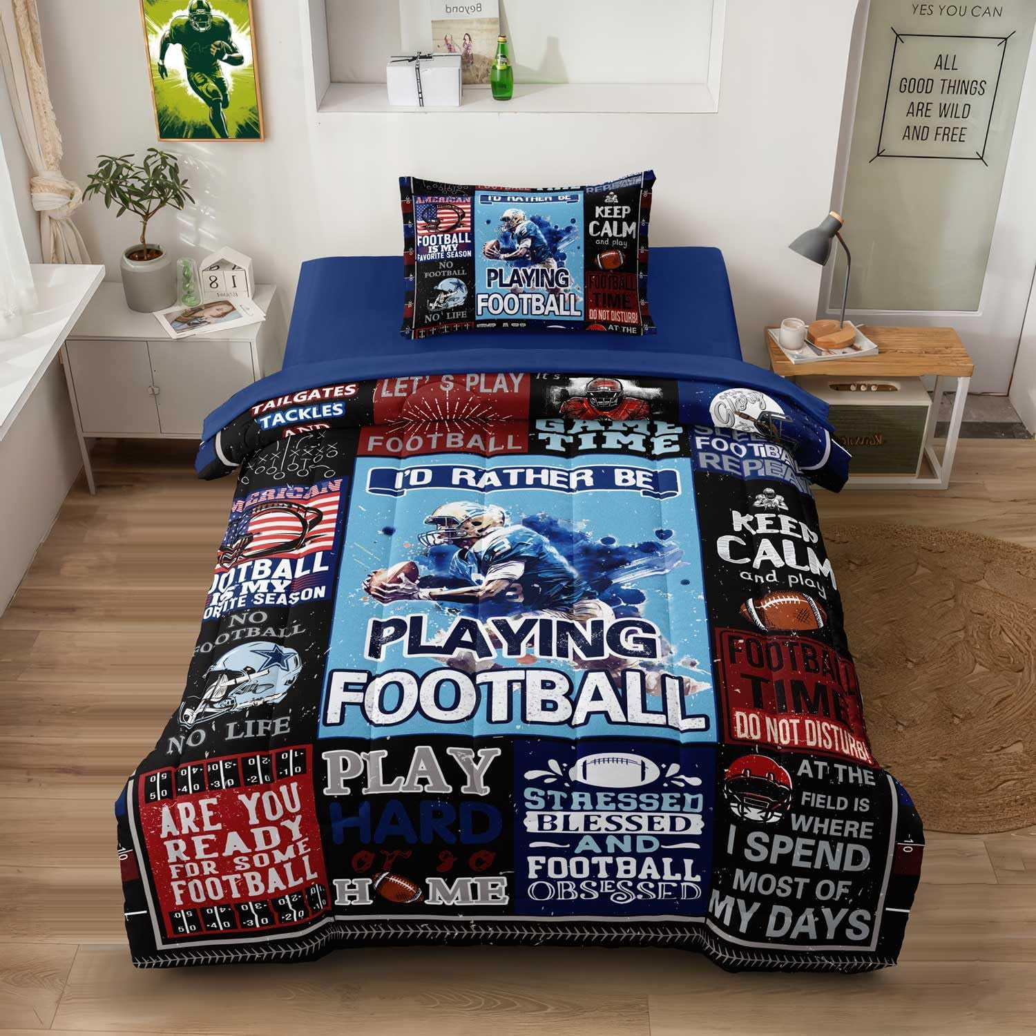 American Football Bedding Twin for Teen Boys, Kids Sports Comforter Set