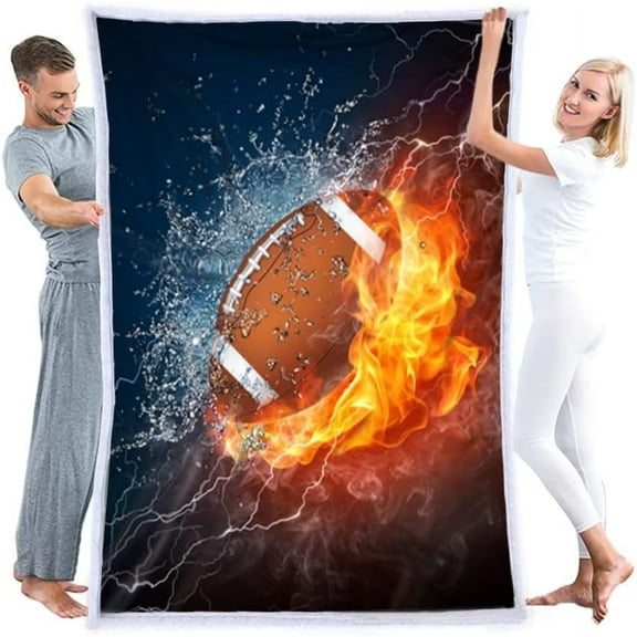 American Football Blanket Soft Cozy Sherpa Water and Fire Sport Throw Blankets for Kids Adult Plush Blanket for Couch Bed Sofa Home Decor(American Football, 59X79in)
