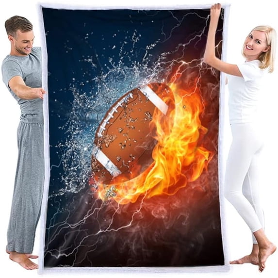 American Football Blanket Soft Cozy Sherpa Water and Fire Sport Throw Blankets for Kids Adult Plush Blanket for Couch Bed Sofa Home Decor(American Football, 59X79in)