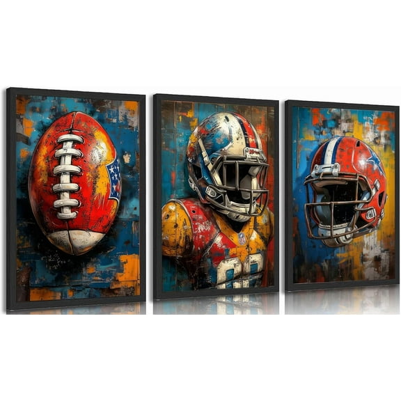 American Football Canvas Wall Art Cool Graffiti Rugby Posters Prints Paintings Teen Sports Enthusiasts Wall Decor Pictures for Boys Room Teen Kids Playroom Room Decoration（Only canvas）