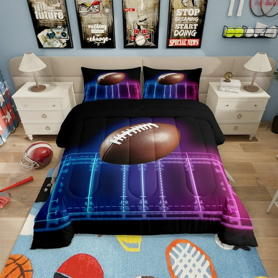 American Football Comforter Set Sports Bedding Sets Teen Rugby Lover Bedding Comforter Sets Sports Game Themed Down Comforter Football Game Decor Duvet Set