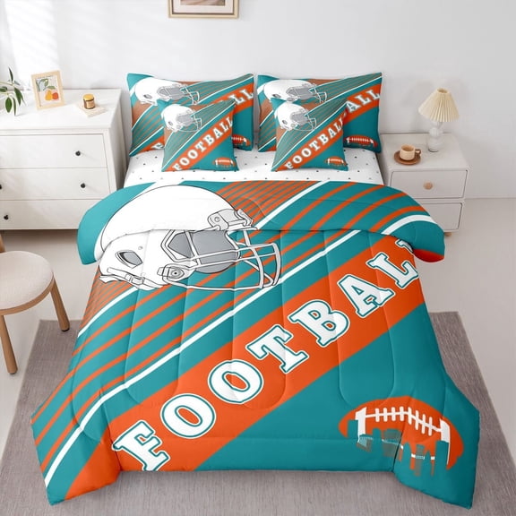 American Football Comforter Sets Full Size 3D Soccer Bedding Bed In A Bag(Comforter+Fitted+Flat Sheet+2 Pillowcases+2 Throw Pillow Covers) 7 Pieces Sports Bed Set