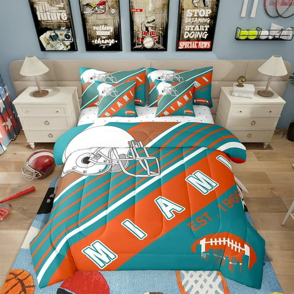 American Football Comforter Sets Twin Size 3D Football Bedding Bed In A Bag(Comforter Fitted Flat Sheet 2 Pillowcases 2 Throw Pillow Covers) 7 Pieces Sports Bed Set