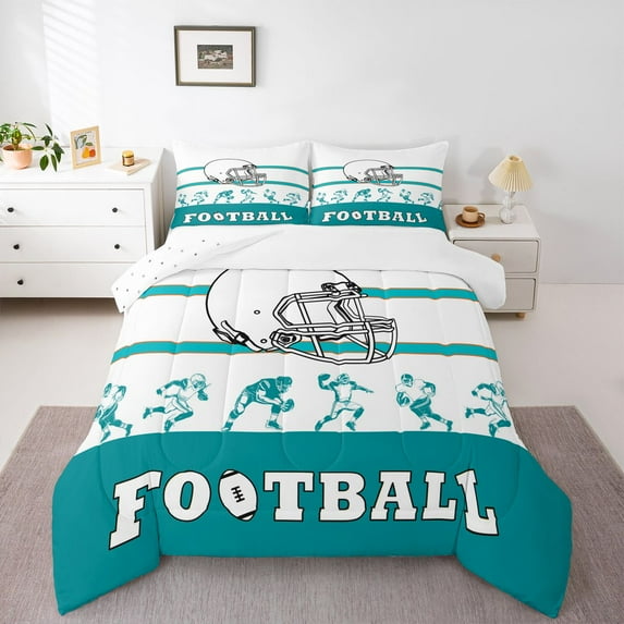 American Football Comforter Twin Size,Football Bedding Sets ,White Blue Orange Sports Comforter Sets,Football City Team Duvet Insert with 1 Pillowcase(Miami)