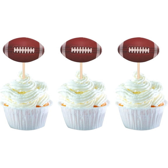 American Football Cupcake Toppers Assembled Rugby Ball Cupcake Picks for Super Rugby Sports Theme Party Cake Decorations