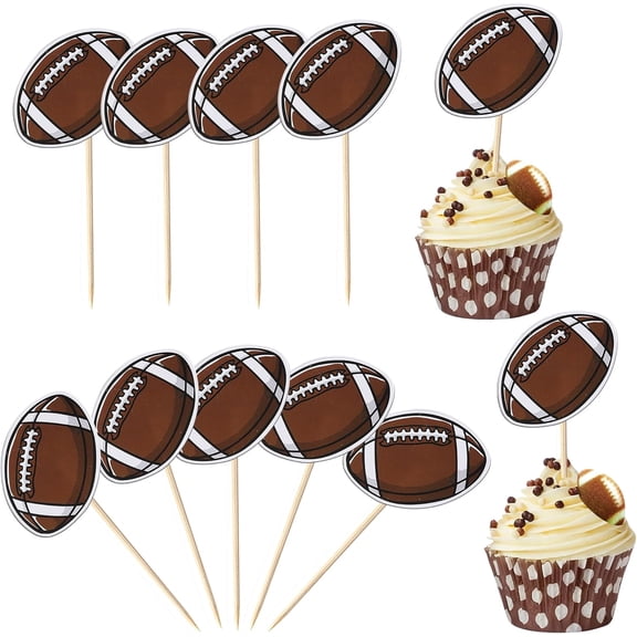 American Football Cupcake Toppers Rugby Ball Cupcake Decorations Sport Ball Cupcake Toothpicks for Themed Party Cake Decorations