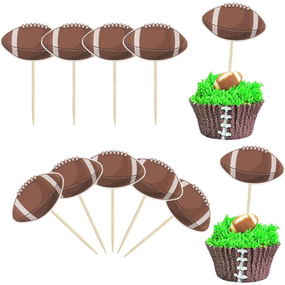 American Football Cupcake Toppers Rugby Ball Cupcake Decorations Sport Ball Cupcake Toothpicks for Themed Party Cake Decorations