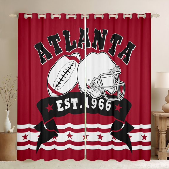 American Football Curtains & Drapes Christmas Gifts For Women, 3D Football Helmet Sports Curtains 42''Wx84''L American Football City 30%-50% Blackout Curtains For Bedroom (Atlanta)