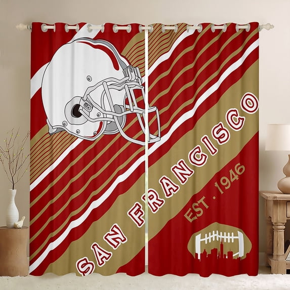 American Football Curtains Sports Ball Game Curtains & Drapes 42''Wx90''L, Rugby Competition Game 30%-50% Blackout Curtains, American Football City Themed Window Curtains(San Francisco)
