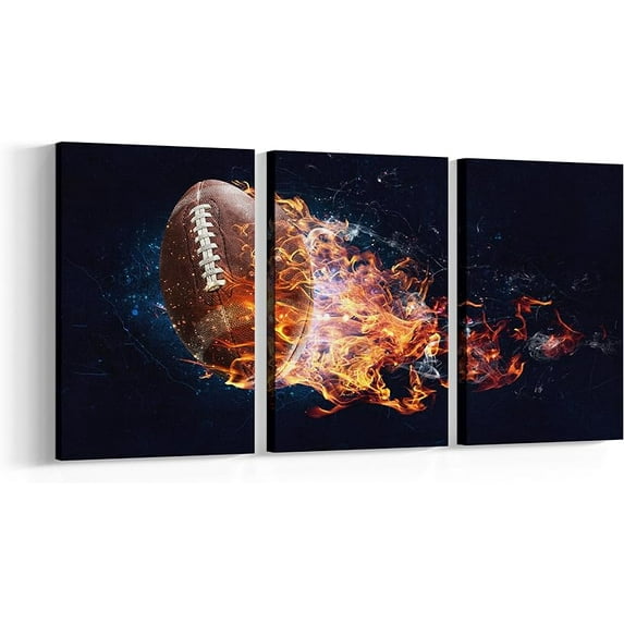 American Football Decor for Boys Room Football Wall Art Canvas Football Pictures Sports Posters Teenage Boys Men Bedroom Bathroom Decor (Football, 12x16inch x3)