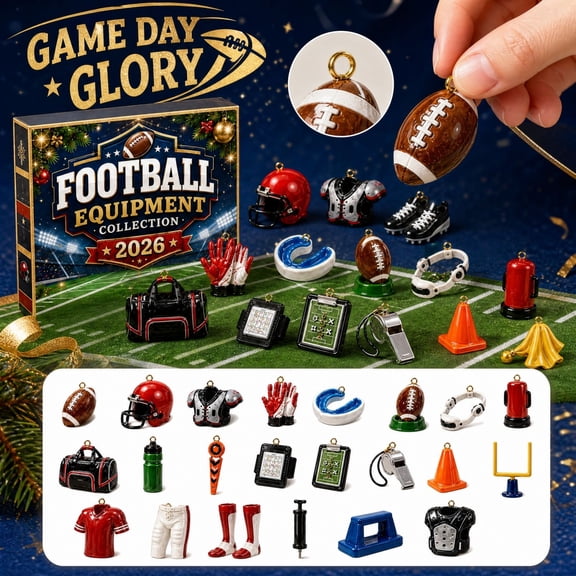 American Football Equipment Ornaments with Acrylic Build, 24-Pack, Red and Black Sports Themed, for Christmas Tree Decor, Decorative Hanging Ornaments