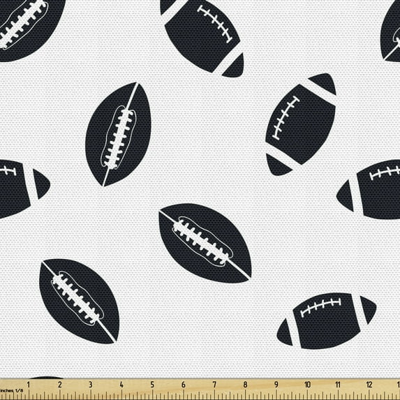 Ambesonne American Football Fabric by the Yard Upholstery, Black Balls, 1 Yard, Black White
