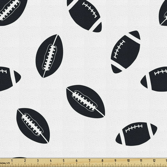 Ambesonne American Football Fabric by the Yard Upholstery, Black Balls, 3 Yards, Black White