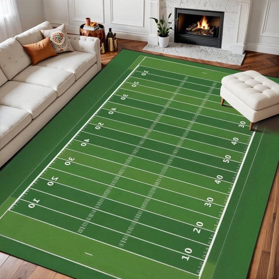 American Football Field Area Rug, Green Sports Pattern Carpet, Washable Non Slip Low Pile Soft Thin, Living Room Bedroom Dining Room Home Decor Mat 3x5ft