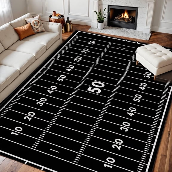 American Football Field Area Rug, Top View Marking Pattern Carpet, Washable Non Slip Low Pile Soft Thin, Living Room Bedroom Dining Office Home Decor Mat 2x3ft