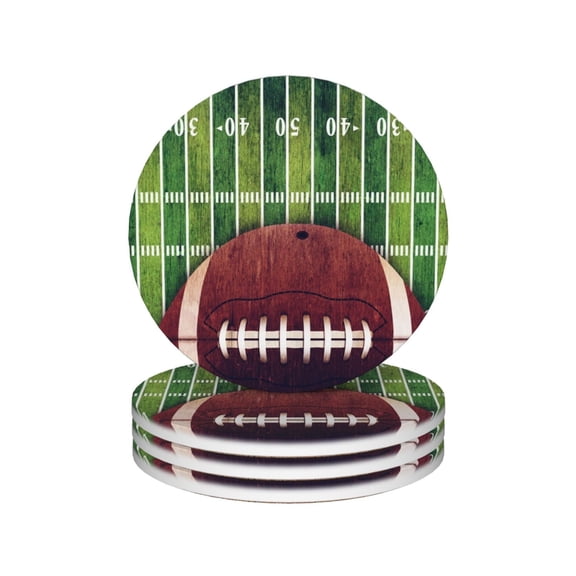 American Football Field Drink Coasters,Ball Mug Coaster Mat Set 4 for Coffee Table Home Living Room Decor