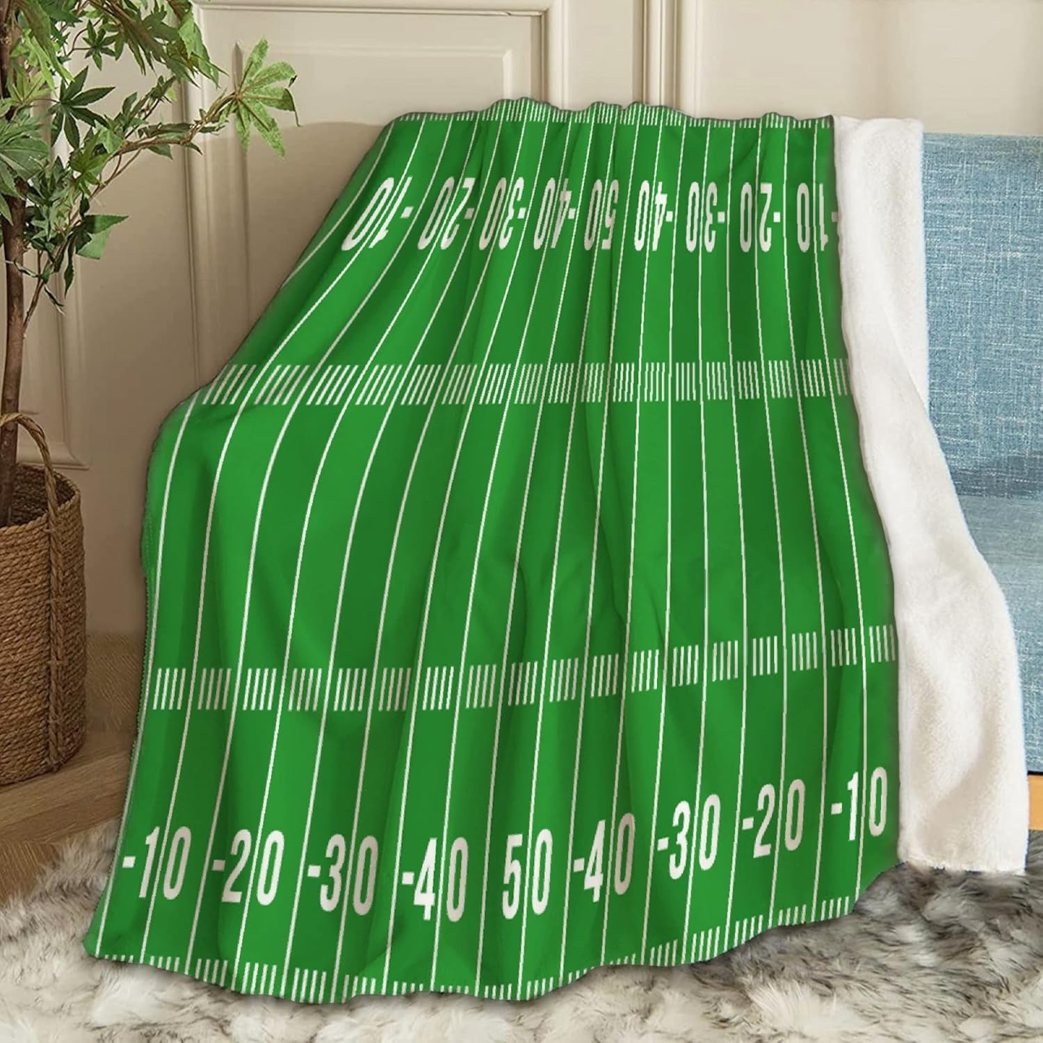 American Football Field Green Blanket Gifts Plush Fuzzy Cozy Soft Lightweight Blankets for Couch Air-Conditioning Quilts Decor Blanket for Chirstmas Birthday 60"x50" for Teens