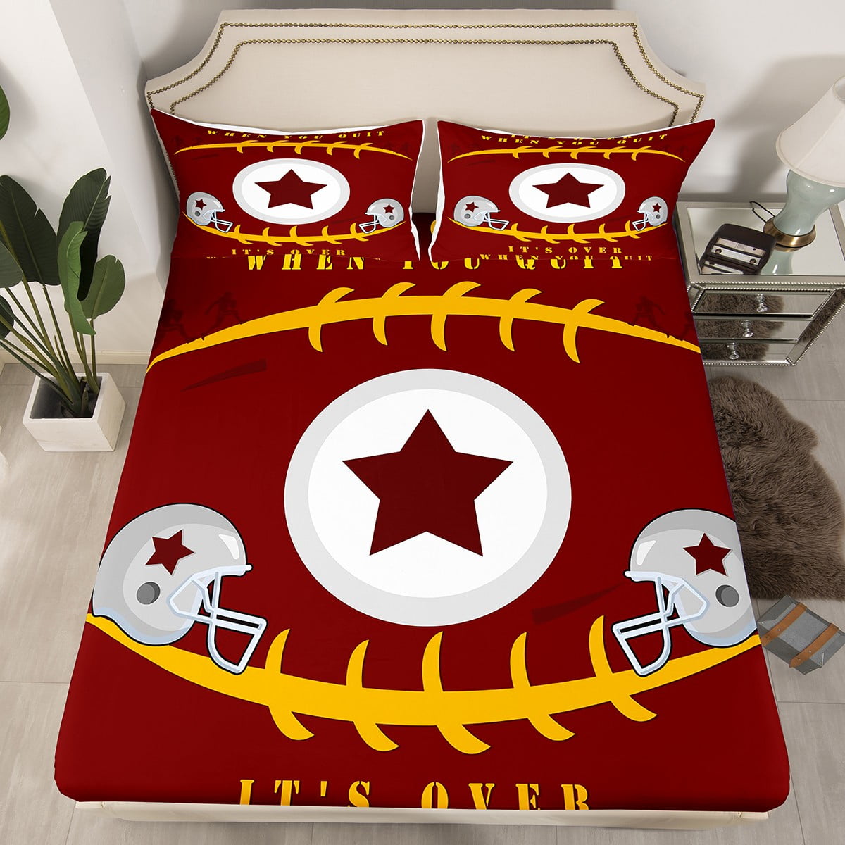 American Football Fitted Sheet,Rugby Bed Sheets Queen,Teens Game Sports ...