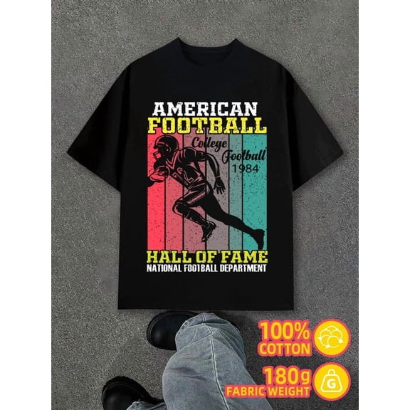 American Football Hall mens black 180G 100% Cotton Fashionable summer T-shirt, machine washable Basic Unisex Shirt Graphic tshirts Fashion Unisex Shirt Printed tshirts
