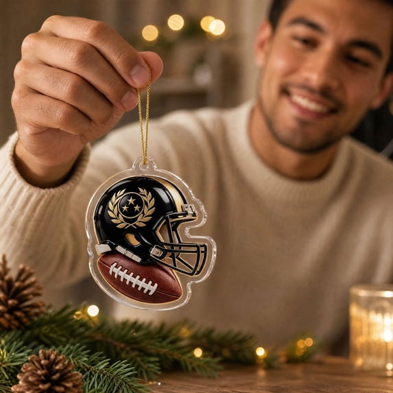 Tree Of Gold American Football Helmet Christmas Ornament with 2D Acrylic Flat Design ...