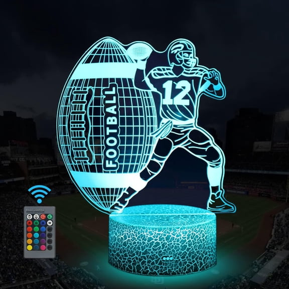 American Football Helmet Night Light,3D Illusion Led Lamp,16 Colors Dimmable with Remote Control Smart Touch, Best Christmas Birthday Gift for 3,4,5,6,7,8,9 Year Old Boy Girl Kids