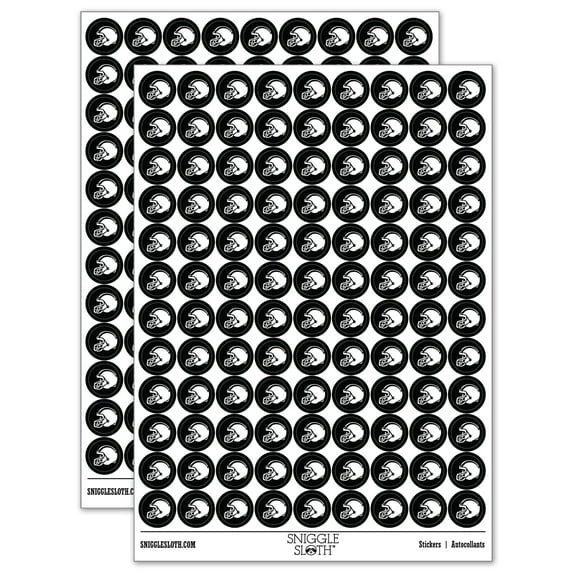 American Football Helmet Sports 200+ Round Stickers - Black - Gloss Finish - 0.50" Size