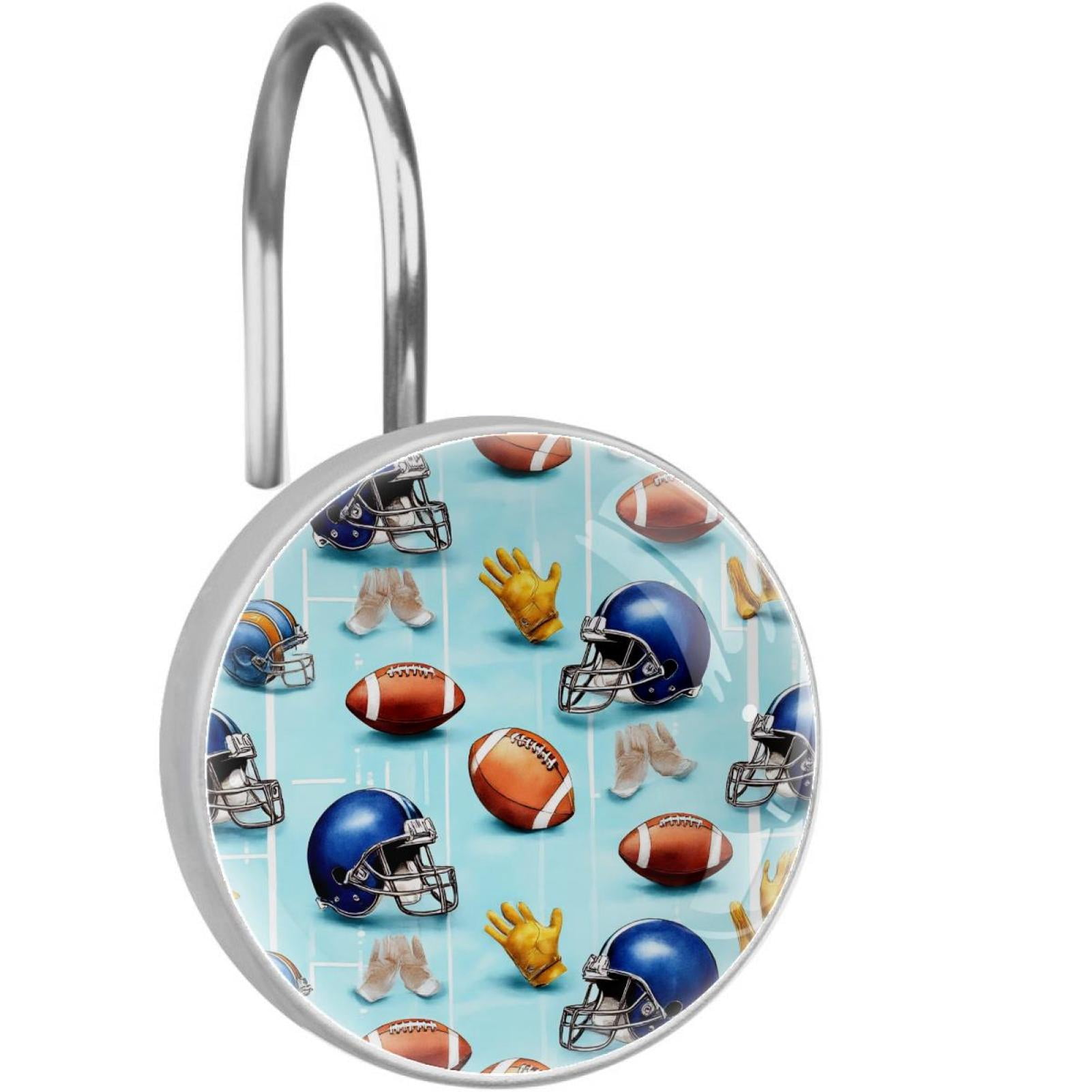 American Football Helmets Gloves Shower Curtain Hooks Round Crystal Glass, Set of 12 Shower Curtain Rings - Shower Hooks for Curtain Shower Rings