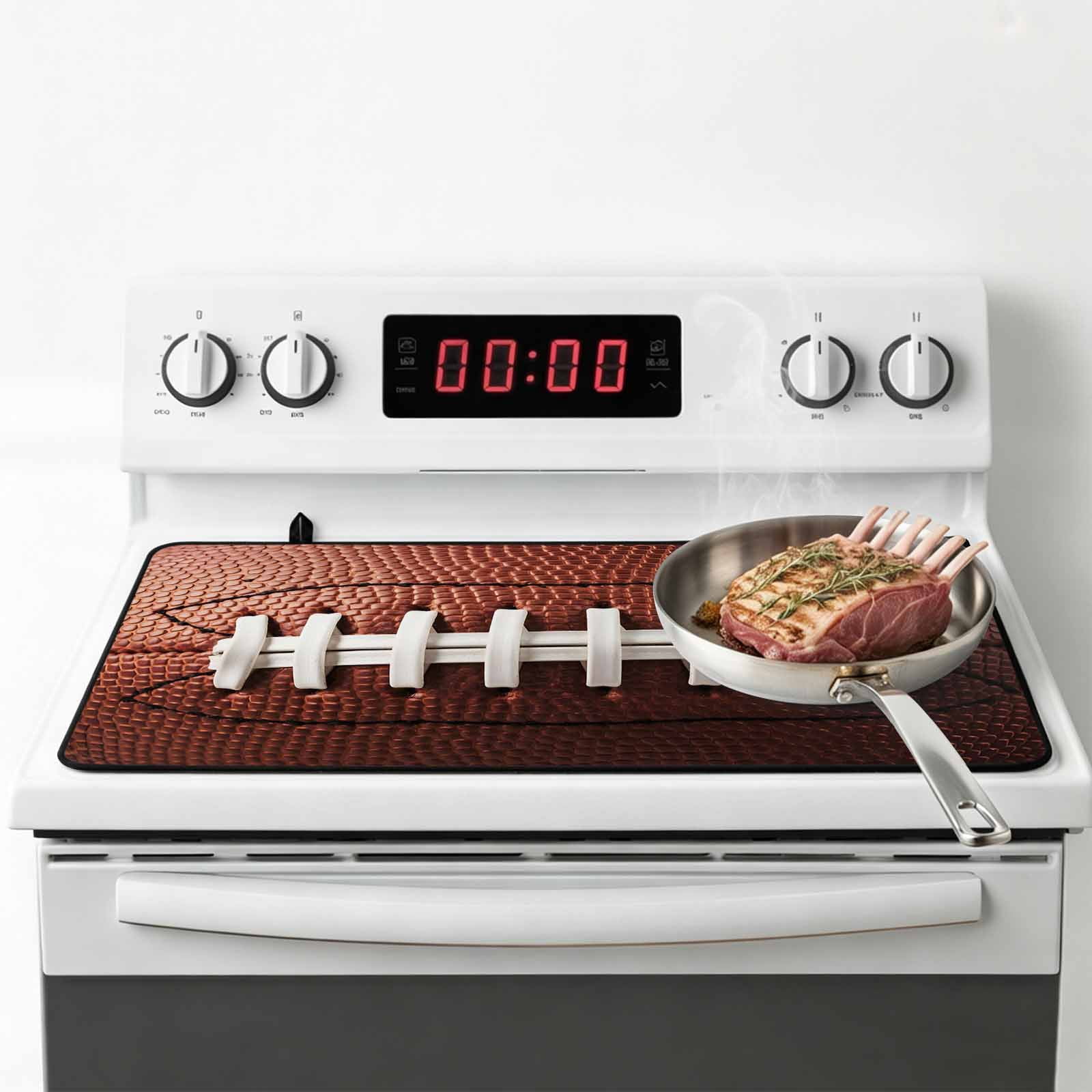 American Football Laces Stove Top Cover for Electric Stove, Heat-proof & Non Slip Glass Top Stove Cover Protector, Classic Rugby Sports Kitchen Flat Cooktop Rubber Mat 24x21 Inches
