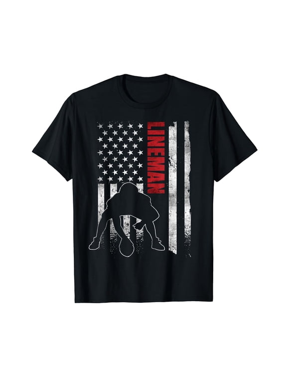 American Football Lineman Offensive Player Apparel US Flag T-Shirt