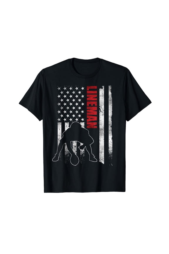 American Football Lineman Offensive Player Apparel US Flag T-Shirt