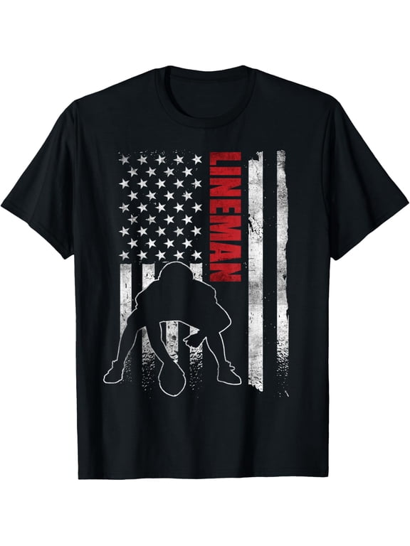 American Football Lineman Offensive Player Apparel US Flag T-Shirt
